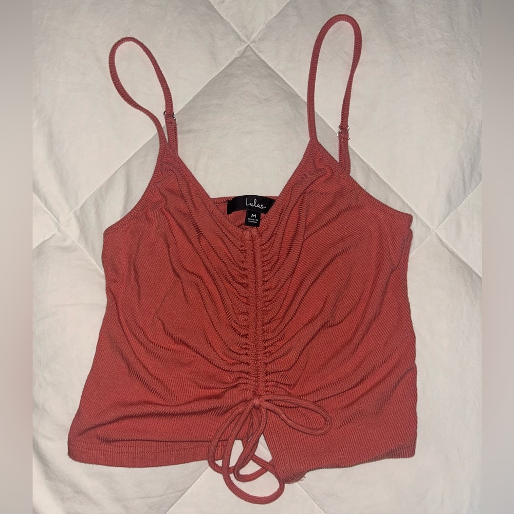 Lulu's Pink Ruched Top with Front Tie